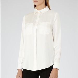 Reiss Meera Silk Satin Shirt in Off White | Size 4